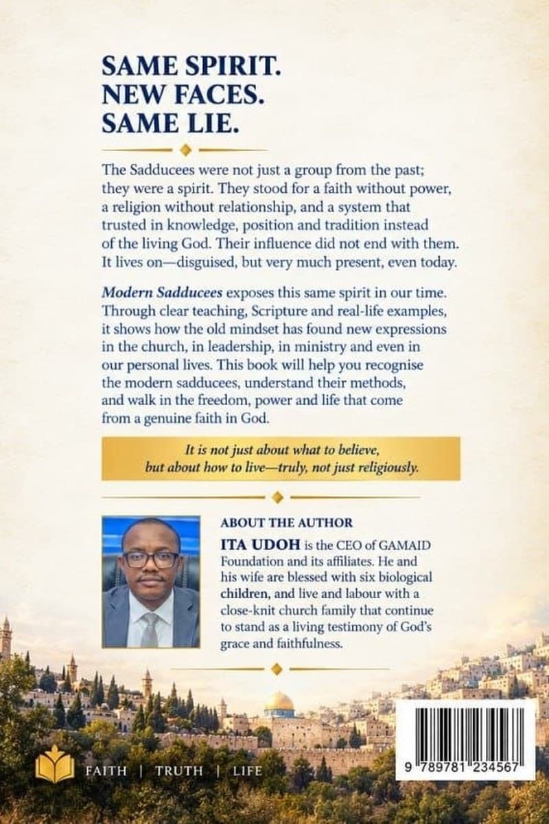 Back cover of Modern Sadducees